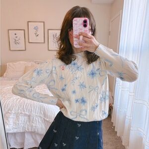 KESTAN Bow and Floral Print Sweater